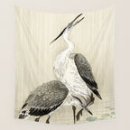 Herons in the rain - Japanese vintage woodblock print Wall Tapestry Gallery Image 4