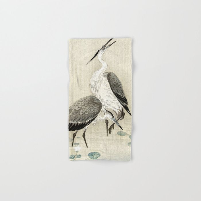 Herons in the rain - Japanese vintage woodblock print Bath Towel Gallery Image 1