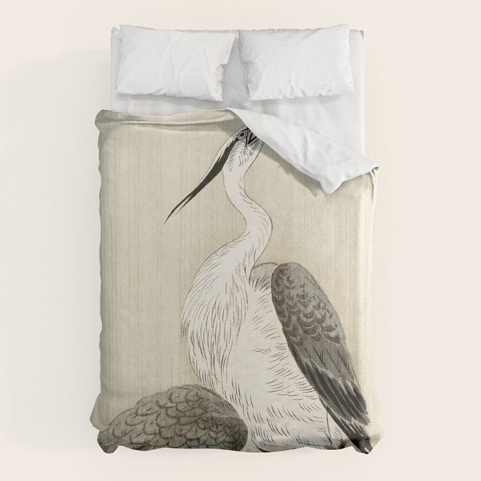 Herons in the rain - Japanese vintage woodblock print Duvet Cover Gallery Image 6