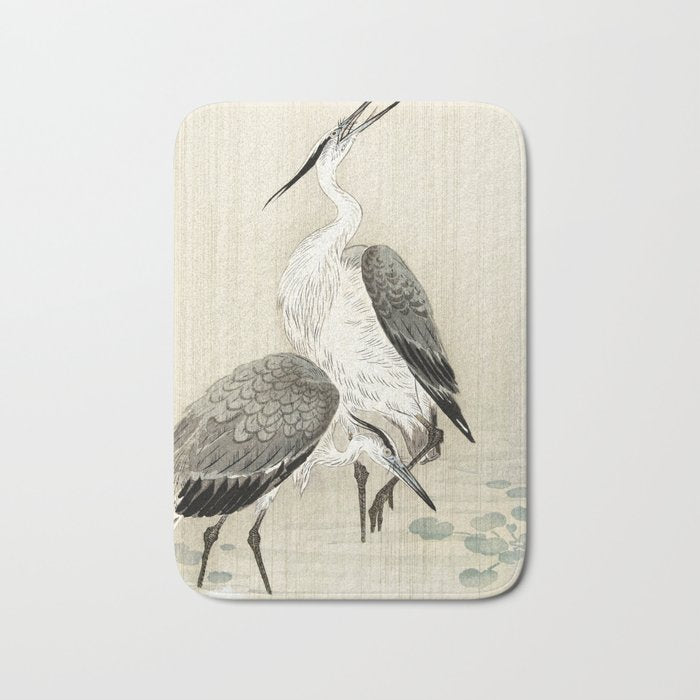 Herons in the rain - Japanese vintage woodblock print Bath Mat Gallery Image 1
