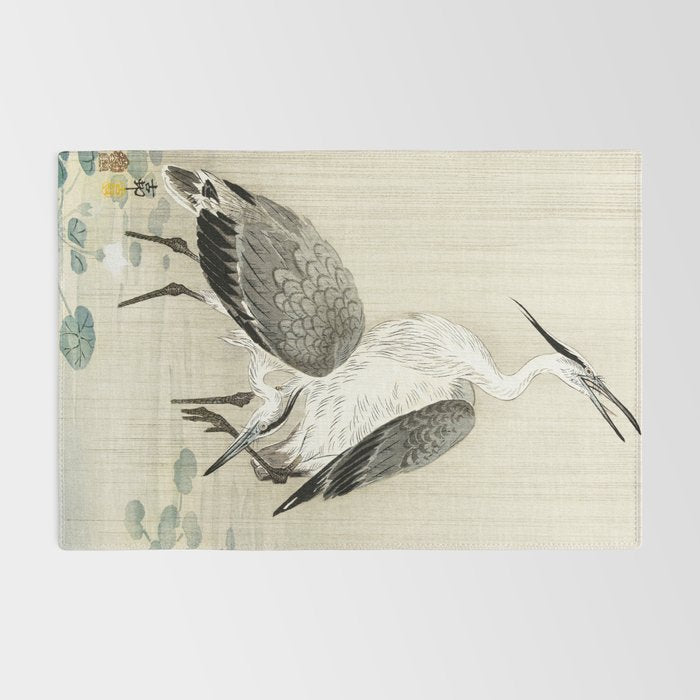 Herons in the rain - Japanese vintage woodblock print Rug Gallery Image 2