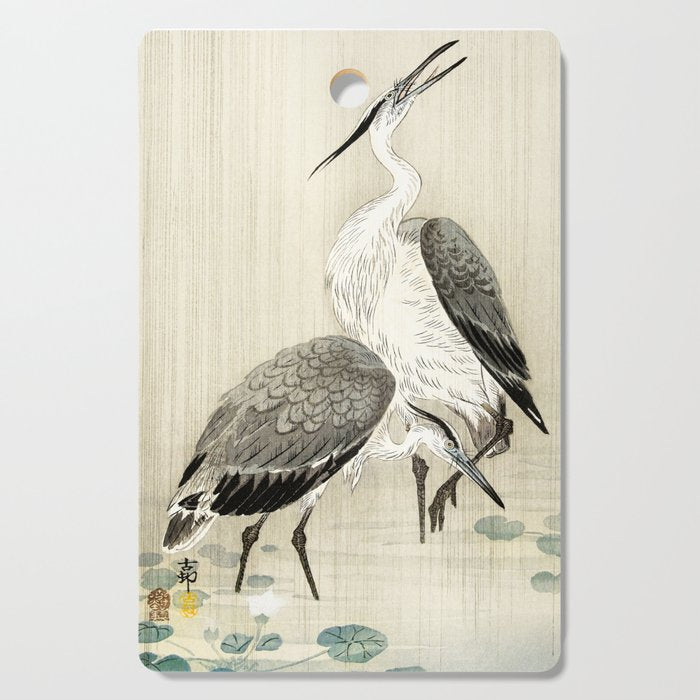 Herons in the rain - Japanese vintage woodblock print Cutting Board Gallery Image 1