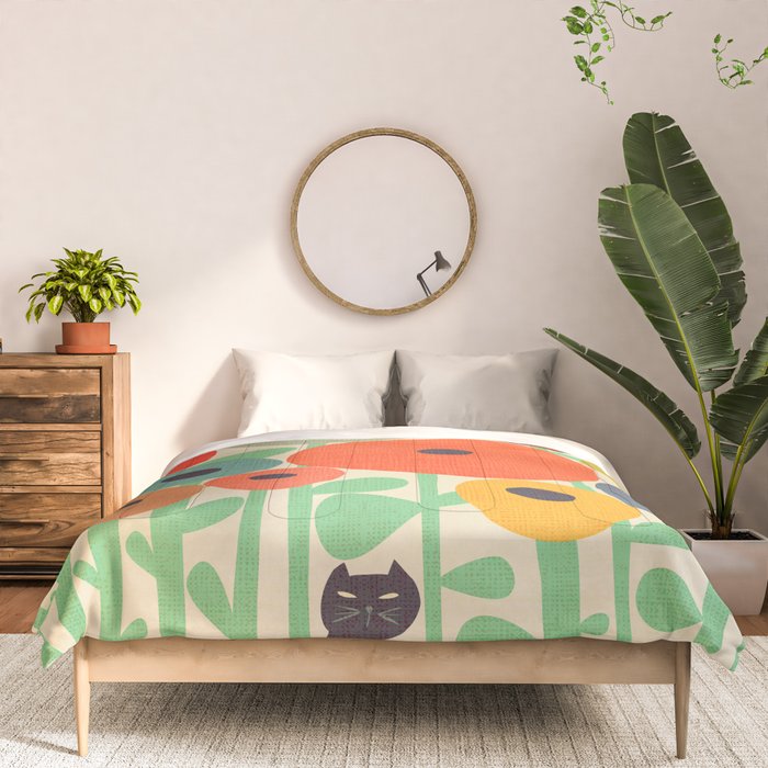 Cat in flower garden Comforter Gallery Image 3