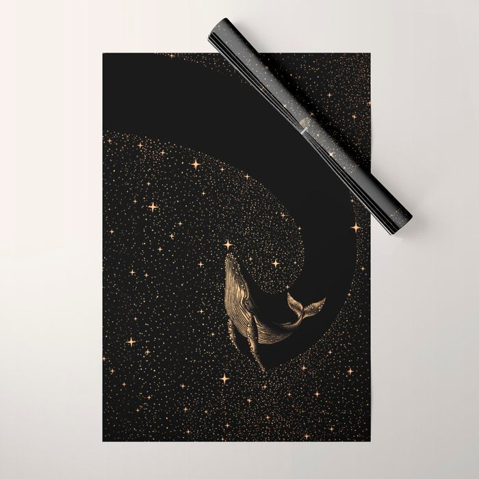 Starry Whale - Dark GOLD Version Wrapping Paper Gallery Image 1