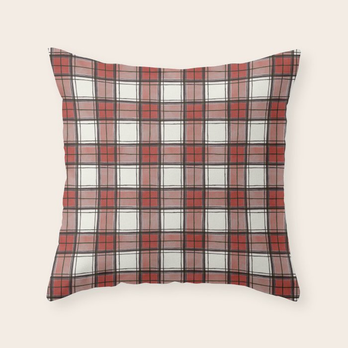 Holiday Plaids - Rustic checks Red Throw Pillow Gallery Image 6