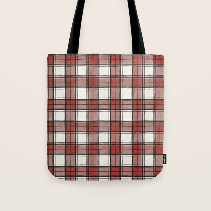 Holiday Plaids - Rustic checks Red Tote Bag Gallery Image 1