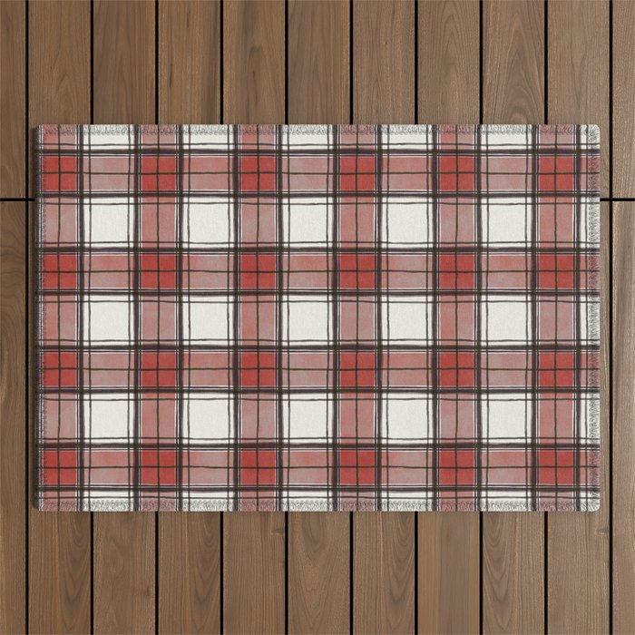 Holiday Plaids - Rustic checks Red Outdoor Rug Gallery Image 1