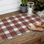 Holiday Plaids - Rustic checks Red Outdoor Rug Gallery Image 2
