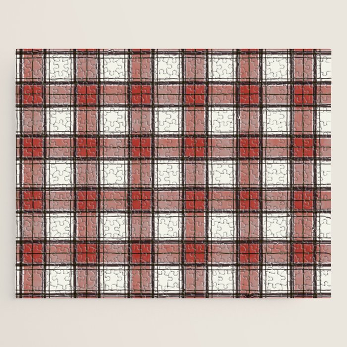 Holiday Plaids - Rustic checks Red Jigsaw Puzzle Gallery Image 1