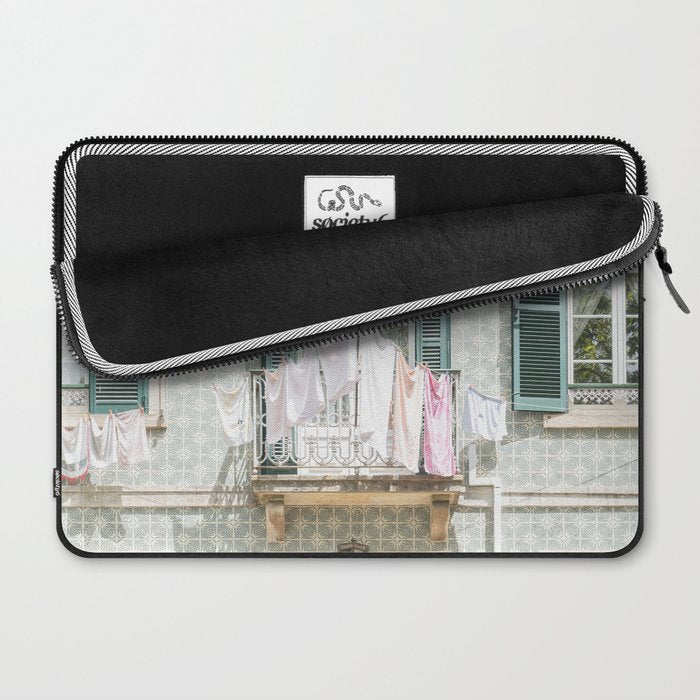 Laundry Day in Sintra | Tiled House in Portugal Art print | Street Travel Photography in Soft Pastel Colors Laptop Sleeve Gallery Image 2
