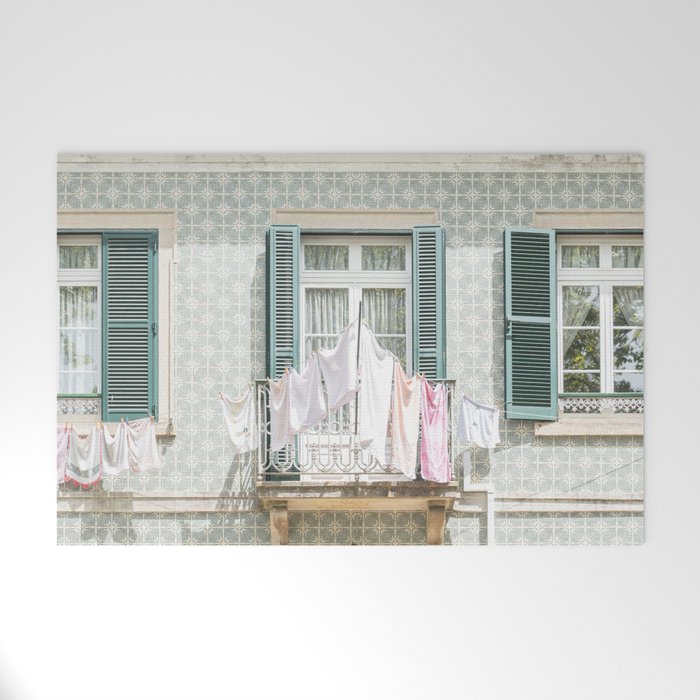 Laundry Day in Sintra | Tiled House in Portugal Art print | Street Travel Photography in Soft Pastel Colors Welcome Mat Gallery Image 1