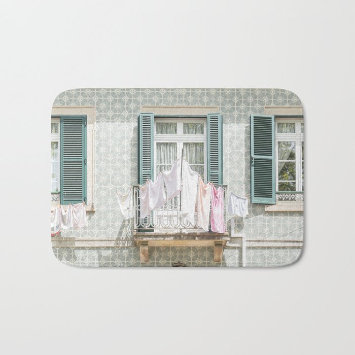 Laundry Day in Sintra | Tiled House in Portugal Art print | Street Travel Photography in Soft Pastel Colors Bath Mat Gallery Image 1