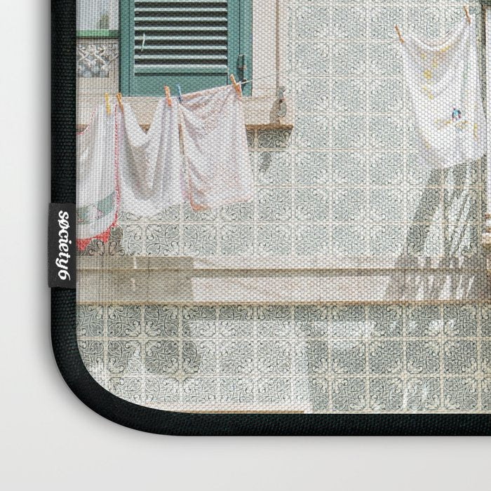 Laundry Day in Sintra | Tiled House in Portugal Art print | Street Travel Photography in Soft Pastel Colors Laptop Sleeve Gallery Image 3
