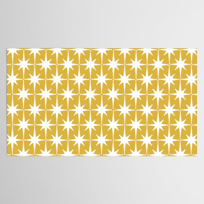 Atomic Age 1950s Retro Starburst Pattern in White and Light Mustard Tablecloth Gallery Image 2