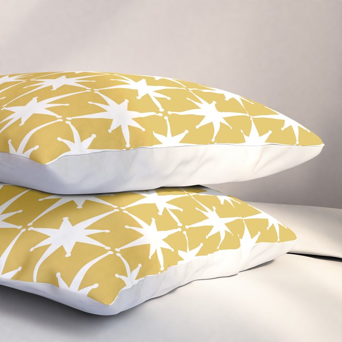Atomic Age 1950s Retro Starburst Pattern in White and Light Mustard Pillow Sham Gallery Image 3