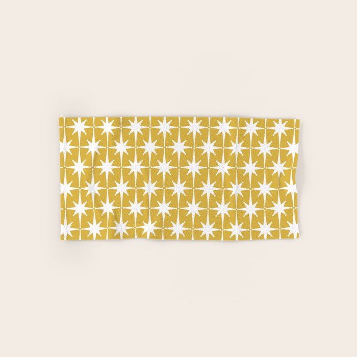 Atomic Age 1950s Retro Starburst Pattern in White and Light Mustard Bath Towel Gallery Image 1