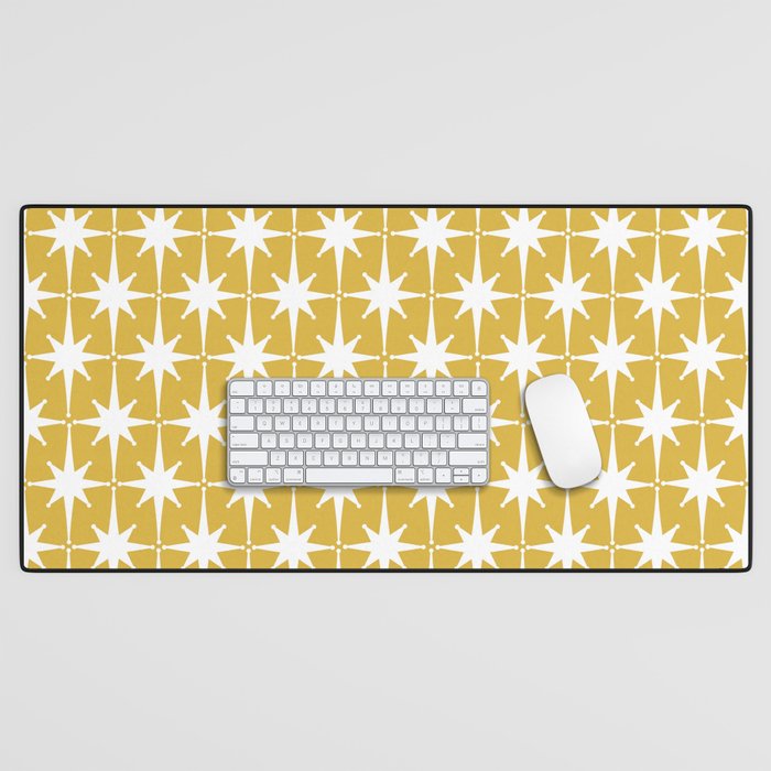 Atomic Age 1950s Retro Starburst Pattern in White and Light Mustard Desk Mat Gallery Image 1