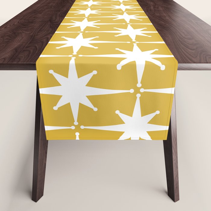 Atomic Age 1950s Retro Starburst Pattern in White and Light Mustard Table Runner Gallery Image 1
