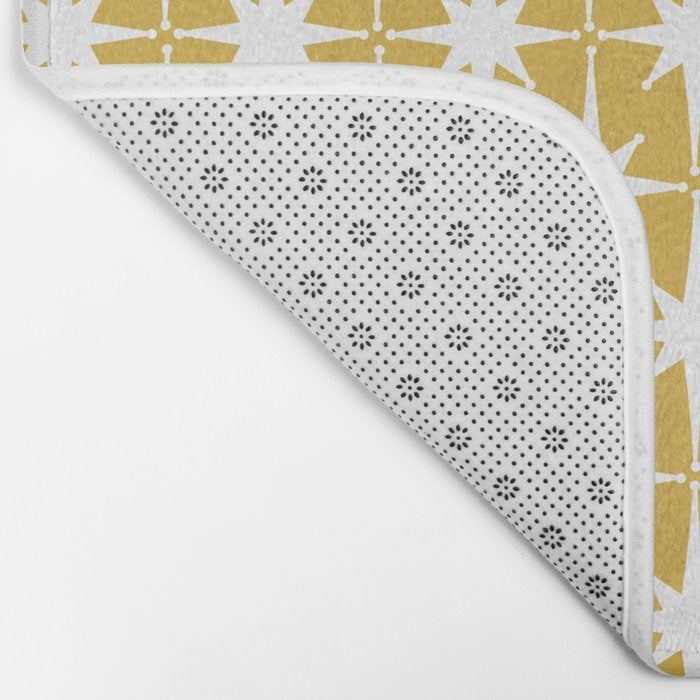 Atomic Age 1950s Retro Starburst Pattern in White and Light Mustard Bath Mat Gallery Image 2
