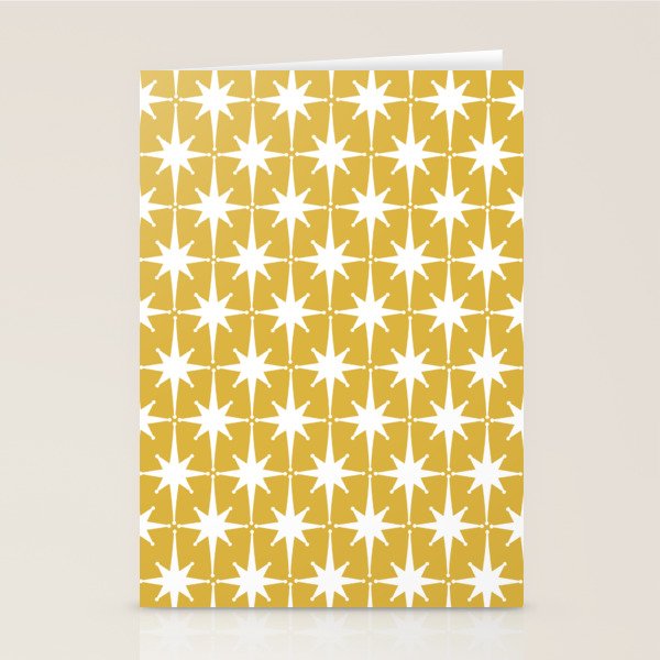 Atomic Age 1950s Retro Starburst Pattern in White and Light Mustard Stationery Card Gallery Image 1