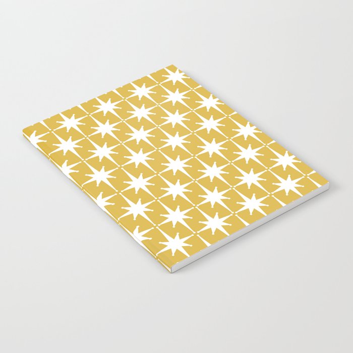 Atomic Age 1950s Retro Starburst Pattern in White and Light Mustard Notebook Gallery Image 1