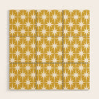 Atomic Age 1950s Retro Starburst Pattern in White and Light Mustard Wood Wall Art Gallery Image 1