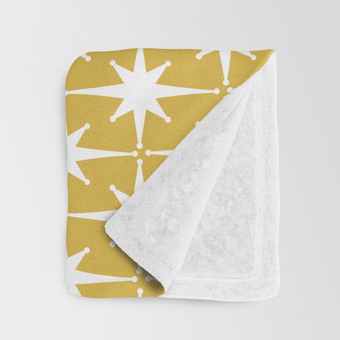 Atomic Age 1950s Retro Starburst Pattern in White and Light Mustard Throw Blanket Gallery Image 3