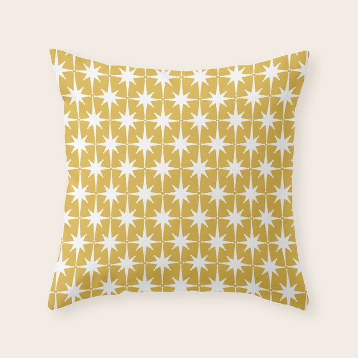 Atomic Age 1950s Retro Starburst Pattern in White and Light Mustard Throw Pillow Gallery Image 6
