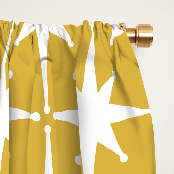 Atomic Age 1950s Retro Starburst Pattern in White and Light Mustard Window Curtain Gallery Image 2