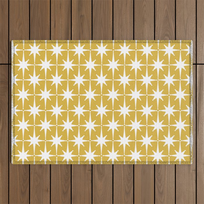 Atomic Age 1950s Retro Starburst Pattern in White and Light Mustard Outdoor Rug Gallery Image 1
