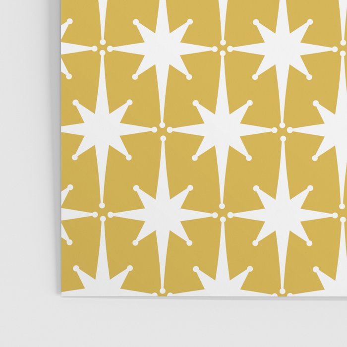 Atomic Age 1950s Retro Starburst Pattern in White and Light Mustard Poster Gallery Image 3