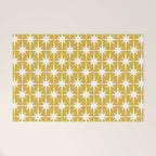 Atomic Age 1950s Retro Starburst Pattern in White and Light Mustard Welcome Mat Gallery Image 1