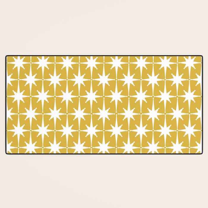 Atomic Age 1950s Retro Starburst Pattern in White and Light Mustard Desk Mat Gallery Image 3