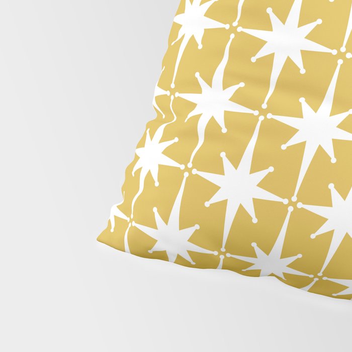 Atomic Age 1950s Retro Starburst Pattern in White and Light Mustard Pillow Sham Gallery Image 4