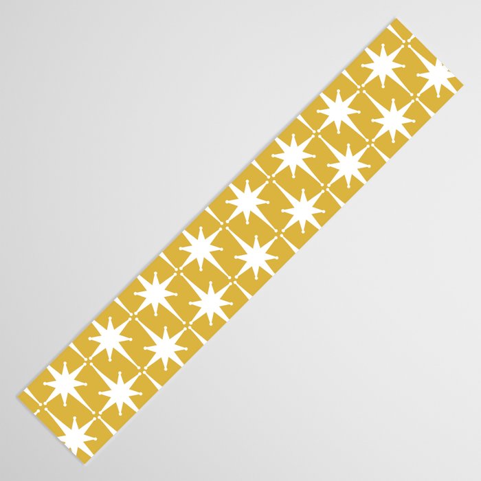 Atomic Age 1950s Retro Starburst Pattern in White and Light Mustard Table Runner Gallery Image 3