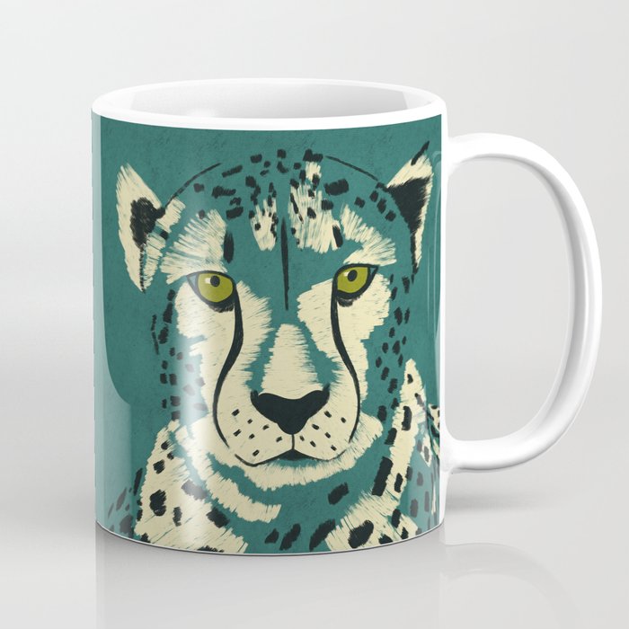 Majestic Cheetah - Bold Wildcat Design with Teal Background Coffee Mug Gallery Image 1