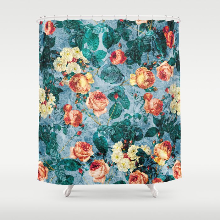 Floral and Marble Texture II Shower Curtain Gallery Image 1