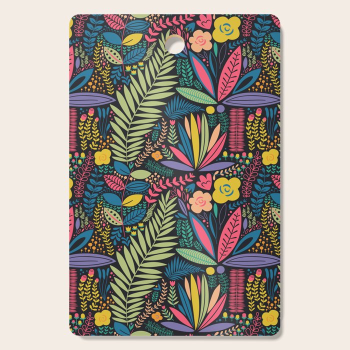 Retro colorful jungle nature plant pattern Cutting Board Gallery Image 1