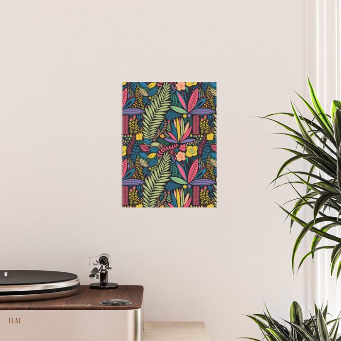Retro colorful jungle nature plant pattern Poster Gallery Image 2