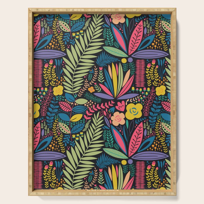 Retro colorful jungle nature plant pattern Serving Tray Gallery Image 1