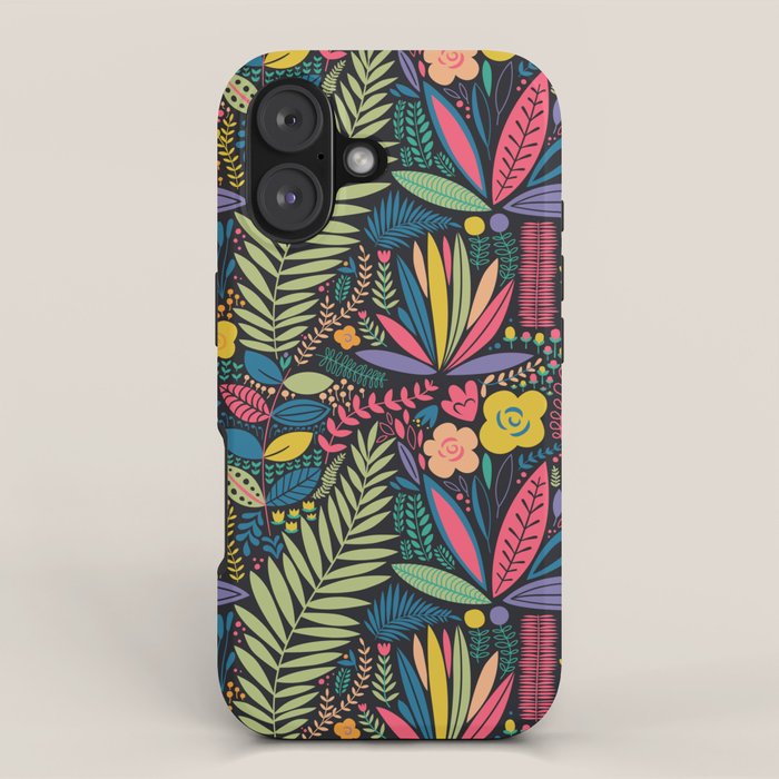 Retro colorful jungle nature plant pattern iPhone Case Gallery Image 1