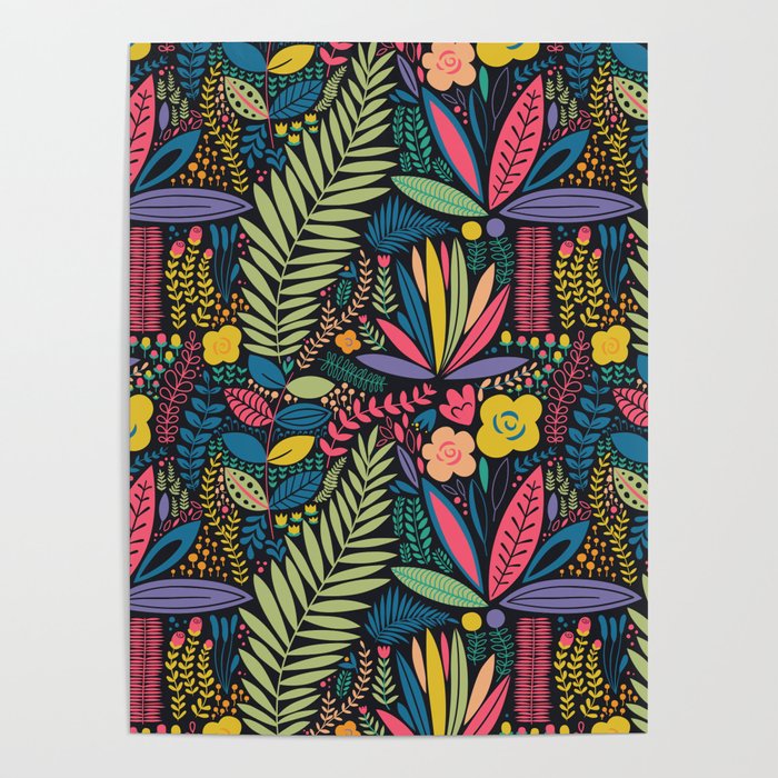 Retro colorful jungle nature plant pattern Poster Gallery Image 4