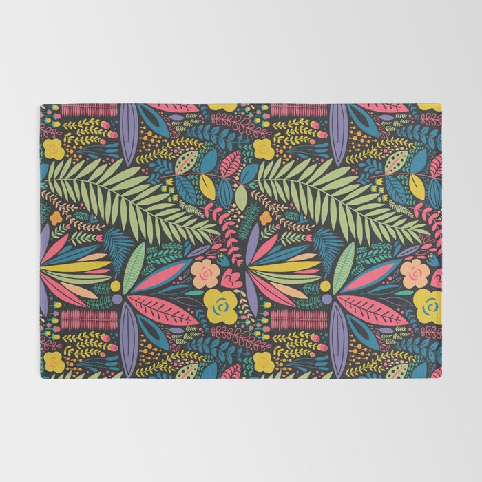 Retro colorful jungle nature plant pattern Rug Gallery Image 2