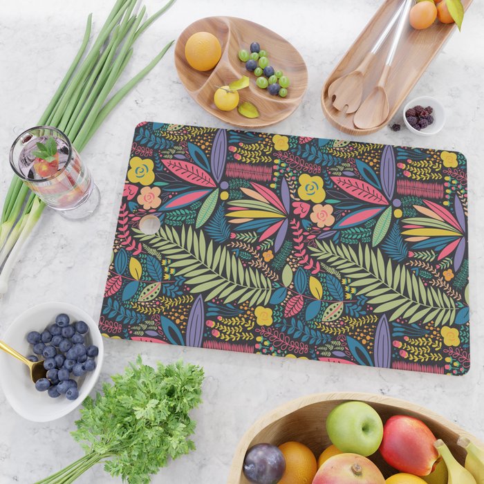 Retro colorful jungle nature plant pattern Cutting Board Gallery Image 2