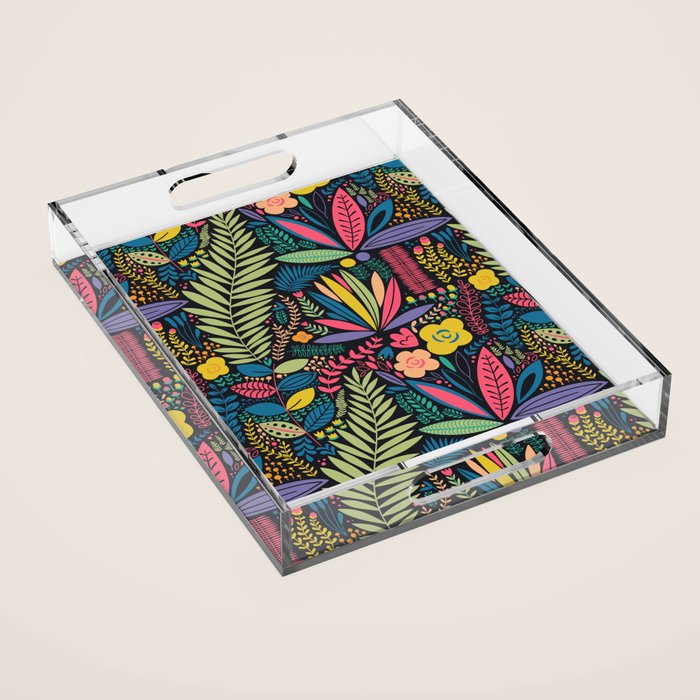 Retro colorful jungle nature plant pattern Acrylic Tray Gallery Image 1