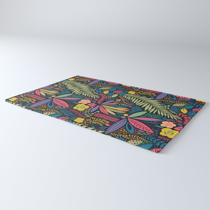 Retro colorful jungle nature plant pattern Rug Gallery Image 3