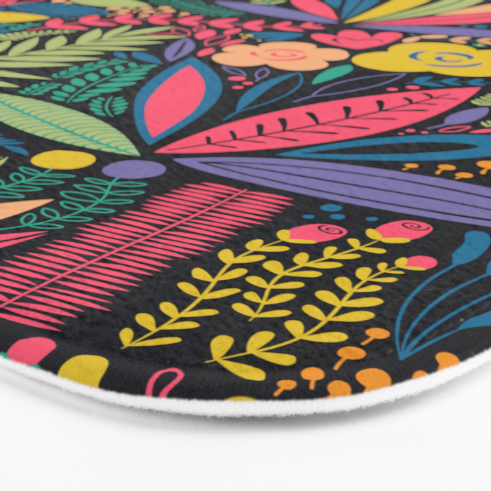 Retro colorful jungle nature plant pattern Bath Mat Gallery Image 3