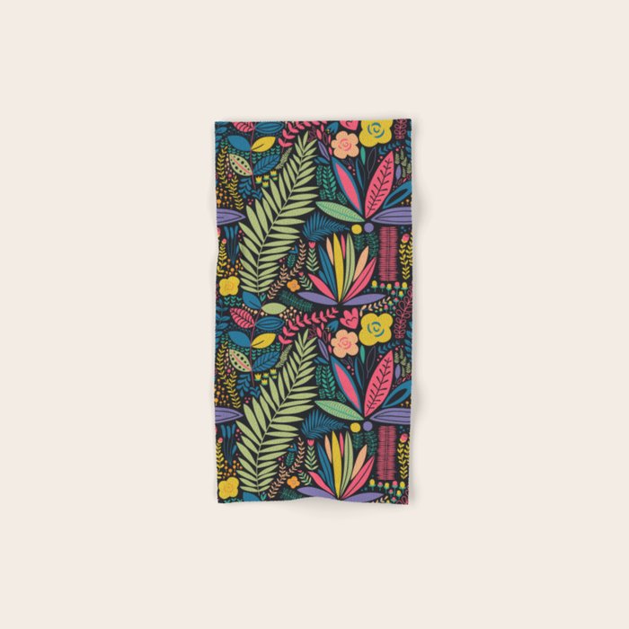 Retro colorful jungle nature plant pattern Bath Towel Gallery Image 1