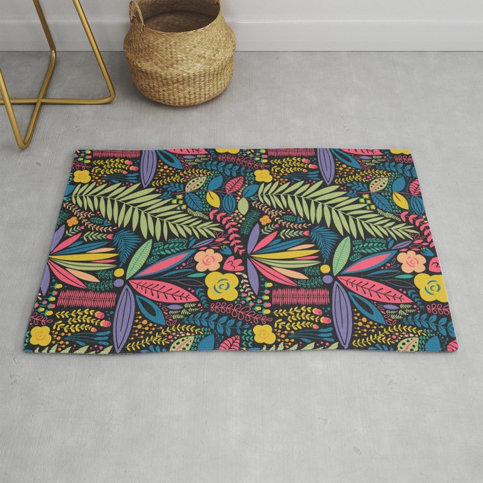 Retro colorful jungle nature plant pattern Rug Gallery Image 1