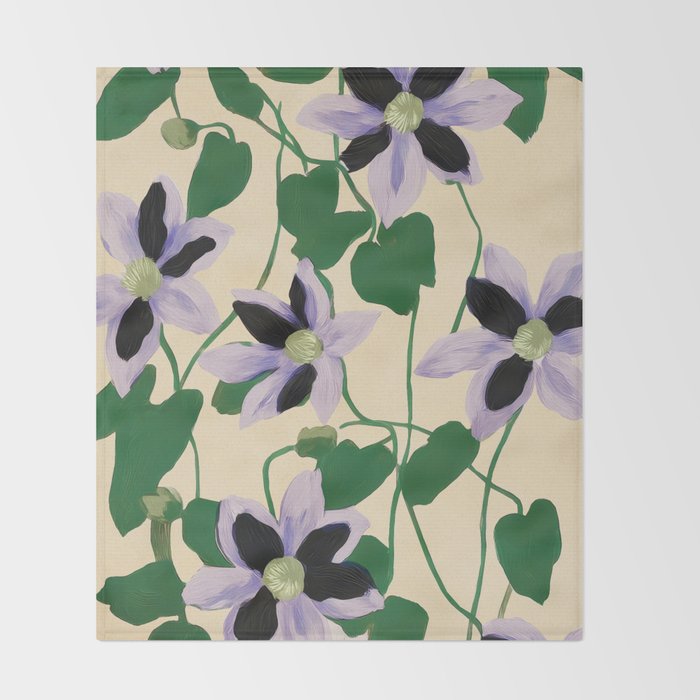 Clematis Botanical Illustration Throw Blanket Gallery Image 2